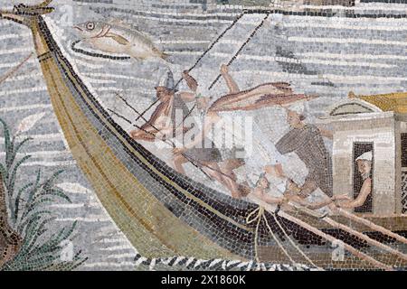 Frammento di mosaico del Nilo o mosaico di Palestrina. Paesaggio Nilotico da Palestrina, Italia Foto Stock