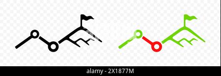 Grafico o grafico e montagna con bandiera, design grafico. Business e finanza, diagramma, commercio e gestione, progettazione vettoriale ed illustrazione Illustrazione Vettoriale
