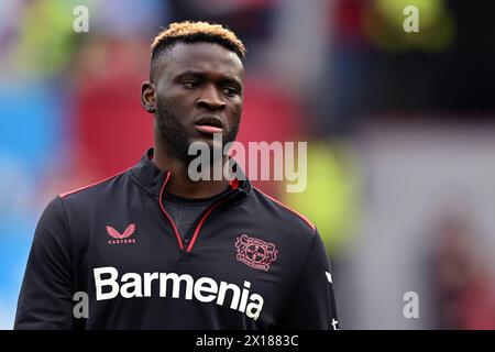 LEVERKUSEN - Victor Boniface del Bayer 04 Leverkusen durante la partita di Bundesliga tra Bayer 04 Leverkusen e Werder Brema alla Bay Arena il 14 aprile 2024 a Leverkusen, in Germania. ANP | Hollandse Hoogte | GERRIT VAN COLOGNE Foto Stock
