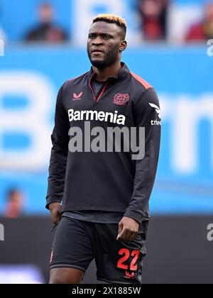 LEVERKUSEN - Victor Boniface del Bayer 04 Leverkusen durante la partita di Bundesliga tra Bayer 04 Leverkusen e Werder Brema alla Bay Arena il 14 aprile 2024 a Leverkusen, in Germania. ANP | Hollandse Hoogte | GERRIT VAN COLOGNE Foto Stock