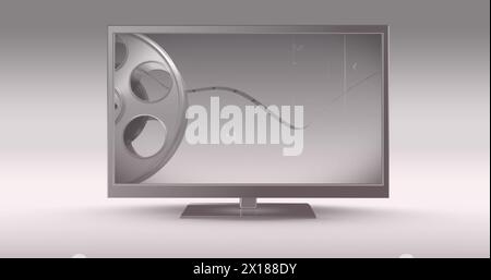 Immagine del televisore con pellicola che scorre su sfondo bianco Foto Stock