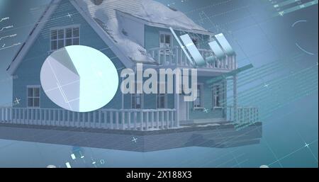 Immagine di statistiche con elaborazione dei dati su sfondo blu Foto Stock