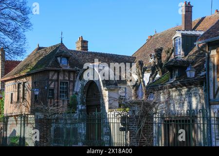 Case storiche su Rue Mitantier, Troyes, dipartimento di Aube, regione Grand Est, Francia Foto Stock