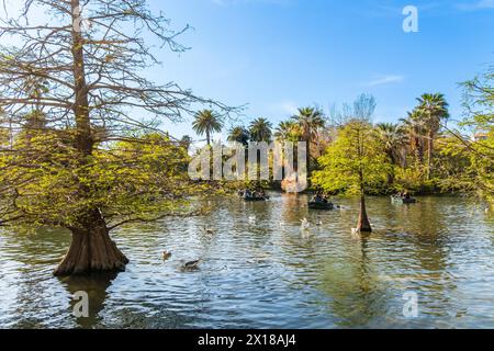 Gite in barca nel Parco la Ciutadella (Parc de la Ciutadella) nel centro storico di Barcellona, Spagna Foto Stock