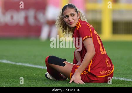 Roma, Lazio. 15 aprile 2024. Alayah Pilgrim di AS Roma durante la partita di serie A femminile 2023-2024 tra Roma Women e Juventus femminile allo stadio tre Fontane di Roma, in Italia, 15 aprile 2024. Credito AllShotLive: SIPA USA/Alamy Live News Foto Stock