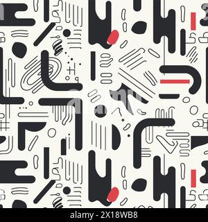 un motivo senza cuciture di forme geometriche in bianco e nero su sfondo bianco Illustrazione Vettoriale