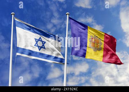 Illustrazione 3D, alleanza e riunione tra Israele e Andorra, cooperazione tra stati. Foto Stock