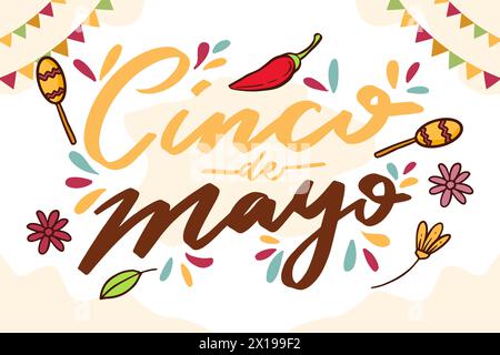 disegno a mano di cinco de mayo sfondo illustrazione Illustrazione Vettoriale