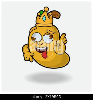 Espressione folle con Cartoon, personaggio di Mango Fruit Crown Mascot. Illustrazioni vettoriali Illustrazione Vettoriale