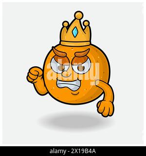 Espressione arrabbiata con Cartoon, il personaggio di Orange Fruit Crown Mascot. Illustrazioni vettoriali Illustrazione Vettoriale