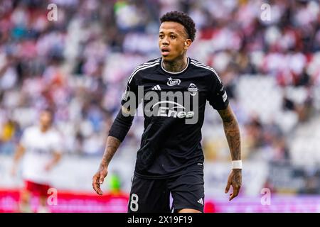 Lodz, Polonia. 14 aprile 2024. Luizao (Luiz Gustavo Novaes Palhares) di Radomiak visto durante la partita polacca di PKO Ekstraklasa League tra LKS Lodz e Radomiak Radom allo stadio municipale di Wladyslaw Krol. Punteggio finale; LKS Lodz vs Radomiak Radom 3:2. (Foto di Mikolaj Barbanell/SOPA Images/Sipa USA) credito: SIPA USA/Alamy Live News Foto Stock