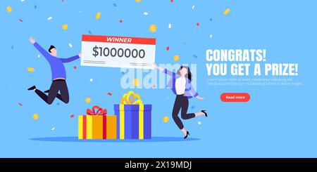 Felice vincitore della lotteria con un grande premio di stipendio. Illustrazione Vettoriale