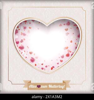 Heart Hole Noble Ornaments Ribbon Muttertag Fiori testo tedesco Alles Liebe zum Muttertag, Translate Happy Mothers Day. Foto Stock