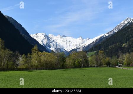 Sentiero escursionistico attraverso e intorno alla valle dello Stubai in Austria Alpes. Splendida vista sulle montagne . Ghiacciaio dello Stubai , regione del Tirolo . Foto Stock