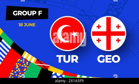 Partita Türkiye vs Georgia Football 2024 contro. 2024 partita del campionato della fase a gironi contro l'introduzione delle squadre background sportivo, competizione campionato. Illustrazione Vettoriale