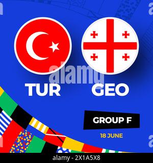 Partita Türkiye vs Georgia Football 2024 contro. 2024 partita del campionato della fase a gironi contro l'introduzione delle squadre background sportivo, competizione campionato. Illustrazione Vettoriale