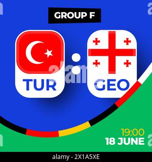 Partita Türkiye vs Georgia Football 2024 contro. 2024 partita del campionato della fase a gironi contro l'introduzione delle squadre background sportivo, competizione campionato. Illustrazione Vettoriale