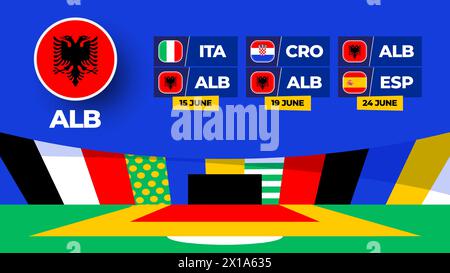 Albania calcio 2024 partita contro set. Squadra nazionale bandiera 2024 e fase a gironi partita campionato contro squadre. Illustrazione Vettoriale