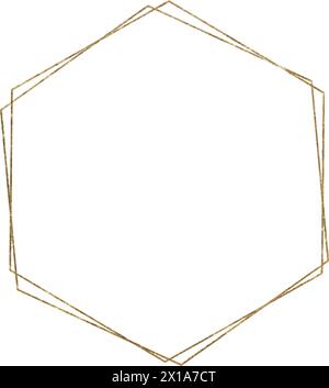 Montatura vettoriale Luxury esagonale poligonale con texture dorata. Per inviti di nozze, design, biglietti d'auguri. Cordoncino chiaro in stile minimalista. Icona linea Illustrazione Vettoriale