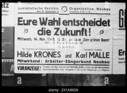 Elezioni legislative 1945, manifesto elettorale del Partito Socialdemocratico d'Austria (SPOe), 1945 - 19450101 PD11736 - Rechteinfo: Diritti gestiti (RM) Foto Stock