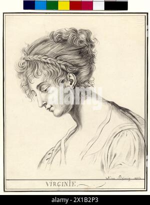 Mezza lunghezza di una giovane donna Virginie, mezza lunghezza di una giovane donna, testa in tre quarti di profilo disegno in nero di Nina Bessenig, firmato e datato 'Nina Bessenig 1802'. Iscrizione 'VIRGINIE' in inchiostro nero, 1802, - 18020101 PD0055 - Rechteinfo: Rights Managed (RM) Foto Stock