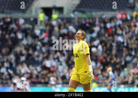 Rebecca - Becky Spencer celebra la vittoria femminile del Tottenham Hotspurs su Leicester City, semifinale di fa Cup 14/04/2024 Foto Stock