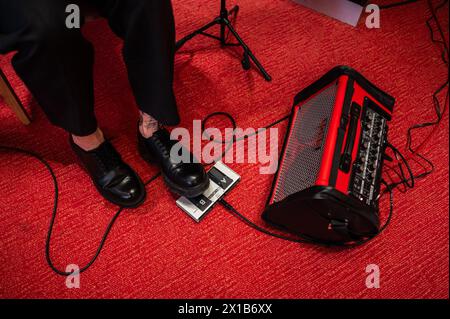 Jabier Kahnwald - Ekhabel - si esibisce dal vivo alla degustazione di caffè dello specialista 'Activando Cafe' presso l'Alfonso Hotel, Saragozza, Spagna Foto Stock