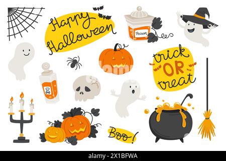 Elementi di Halloween in stile piatto Illustrazione Vettoriale