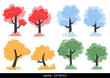 Un insieme di alberi nelle quattro stagioni dell'anno Illustrazione Vettoriale