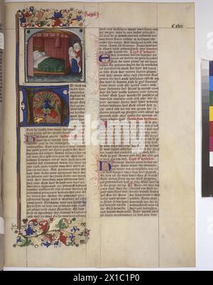 History-bible of the Evert van Soudenbalch, Codex 2771 folio 156 recto, full page: In due colonne testo in miniatura (natività Samuel), che copre il colore iniziale H, iniziali bordo e iniziali Fleuronnee, - 19830422 PD147227 - Rechteinfo: Rights Managed (RM) Foto Stock