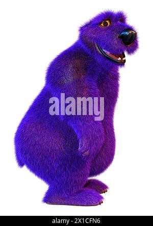 Rendering 3D di un orso viola cartoni animati isolato su sfondo bianco Foto Stock
