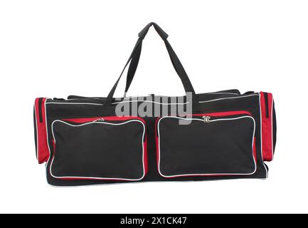 sacchetto per kit di cricket rosso e nero isolato su sfondo bianco Foto Stock