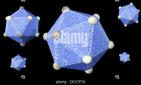 Rendering 3d della struttura icosaedrica dei virus. I virus con una struttura icosaedrica includono: Poliovirus, rinovirus e adenovirus Foto Stock