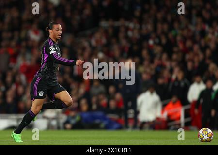 Leroy sane di Bayern Monaco - Arsenal contro FC Bayern Monaco, UEFA Champions League Quarter Final First Leg, Emirates Stadium, Londra, Regno Unito - 9 aprile 2024 Foto Stock