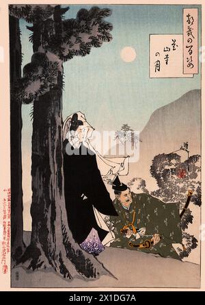 Tsukioka Yoshitoshi (1839 bis 9. Juni 1892) einer der letzten großen Meister des klassischen japanischen Farbholzschnitt, hier das Werk Kazan Temple Moon Foto Stock