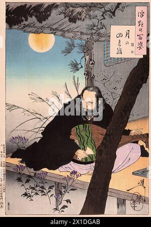 Tsukioka Yoshitoshi (1839 bis 9. Juni 1892) einer der letzten großen Meister des klassischen japanischen Farbholzschnitt, hier das Werk le quattro corde della Luna - Semimaru Foto Stock