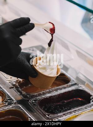 Gelati allo yogurt sani con diversi condimenti Foto Stock