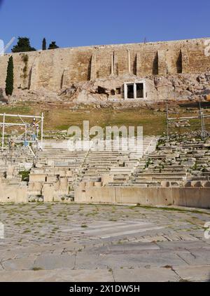 Teatro di Dioniso, il teatro più antico del mondo. Sul versante sud dell'Acropoli di Atene, Grecia Foto Stock