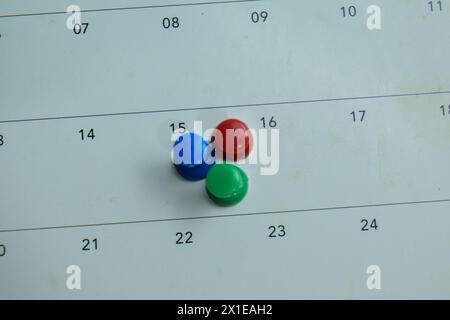 Concetto di pin sul calendario Foto Stock