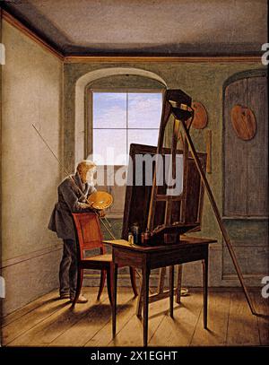Caspar David Friedrich nel suo Studio si riferisce a due dipinti dell'artista romantico tedesco Georg Friedrich Kersting datati 1811 e 1819. Foto Stock