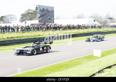 Aprile 2024 - CanAm Cars in pista al 81° incontro dei membri a Goodwood Foto Stock