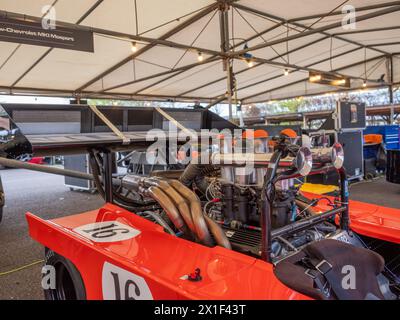 Aprile 2024 - CanAm Racing car al 81° incontro dei membri a Goodwood Foto Stock