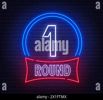Rotondo di un cartello al neon sullo sfondo della parete di mattoni. Illustrazione Vettoriale