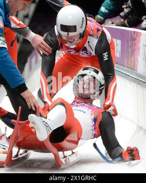 Wolfgang Linger e Andreas Linger dell'Austria durante il doppio di Luge maschile ai Giochi Olimpici invernali di Sochi 2014 allo Sliding Center Sanki, Krasnaya Polyana, Russia, il 2014/02/12. - 20140212 PD4980 - Rechteinfo: Diritti gestiti (RM) Foto Stock