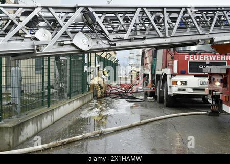 I vigili del fuoco hanno spento un incendio nel principale hub austriaco del gasdotto a Baumgarten, Vienna orientale, dopo che un'esplosione ha scosso il sito il 12 dicembre 2017. Un'esplosione ha scosso uno dei più grandi hub di gasdotti d'Europa in Austria il 12 dicembre 2017, lasciando una persona morta e 18 feriti, hanno detto i servizi di emergenza. - 20171212 PD2315 - Rechteinfo: Diritti gestiti (RM) Foto Stock
