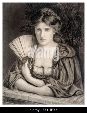 Marie spartali Stillman (1844-1927), Self-Portrait Drawing of the British Pre-Raphaelite painter in Charcoal and Galk, 1871 Foto Stock