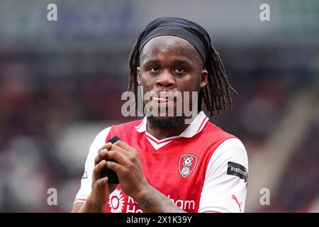 Rotherham, Regno Unito. 16 marzo 2024. Rotherham United Peter Kioso durante la partita del Rotherham United FC contro Huddersfield Town AFC Sky BET EFL Championship all'Aesseal New York Stadium, Rotherham, Inghilterra, Regno Unito il 16 marzo 2024 Credit: Every Second Media/Alamy Live News Foto Stock