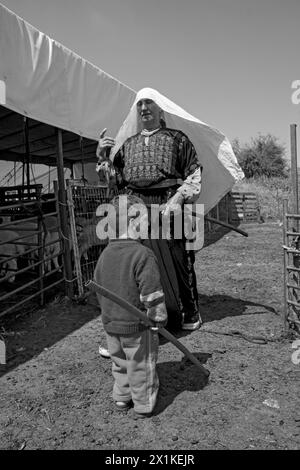 Donna beduina vicino alla penna delle pecore Foto Stock