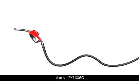 Ugello della pompa del carburante rosso e nero con un flessibile di avvolgimento isolato su sfondo bianco. rendering 3d. Foto Stock