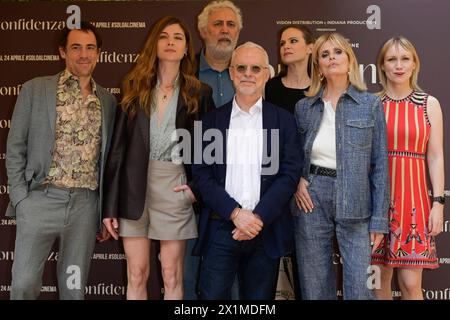 Roma, Italia. 17 aprile 2024. Il cast assiste alla chiamata del film "confidenza" all'Hotel De la Ville. (Foto di Mario Cartelli/SOPA Images/Sipa USA) credito: SIPA USA/Alamy Live News Foto Stock